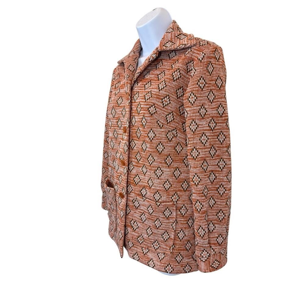 Vintage Koko Jacket Womens Medium Orange Brown Knit Geometric Retro 70s - Picture 6 of 14